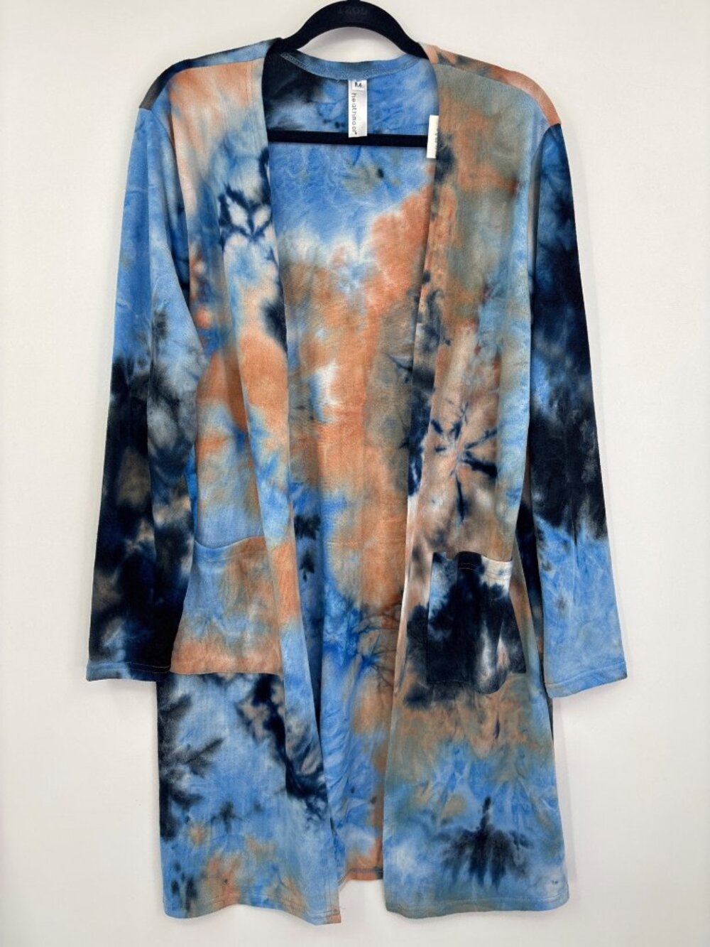 Heathmoor Tie Dye Open Front Cardigan Duster Blue Orange Size Medium NEW